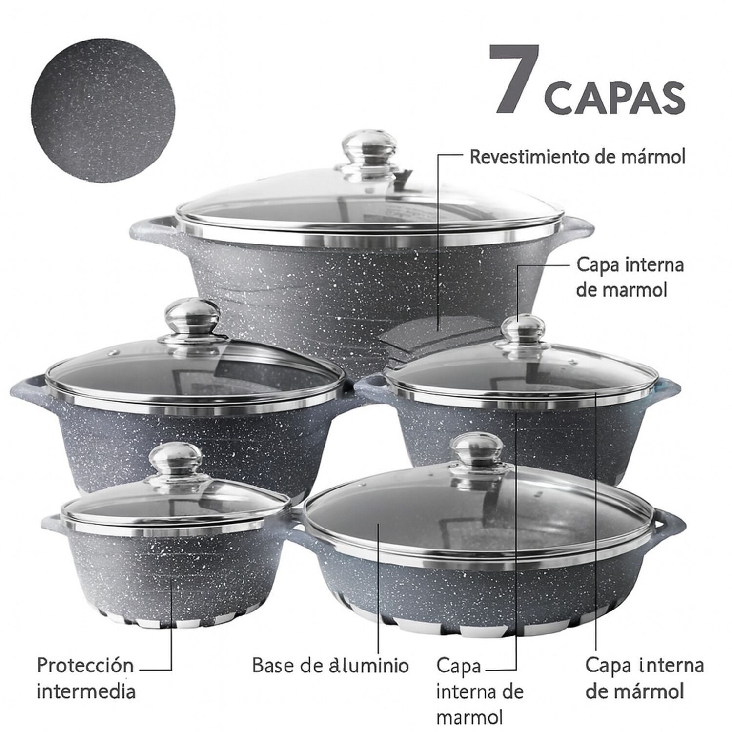 Bater&iacute;a Cocina 10 Piezas Granito Antiadherente Gris image number 4.0