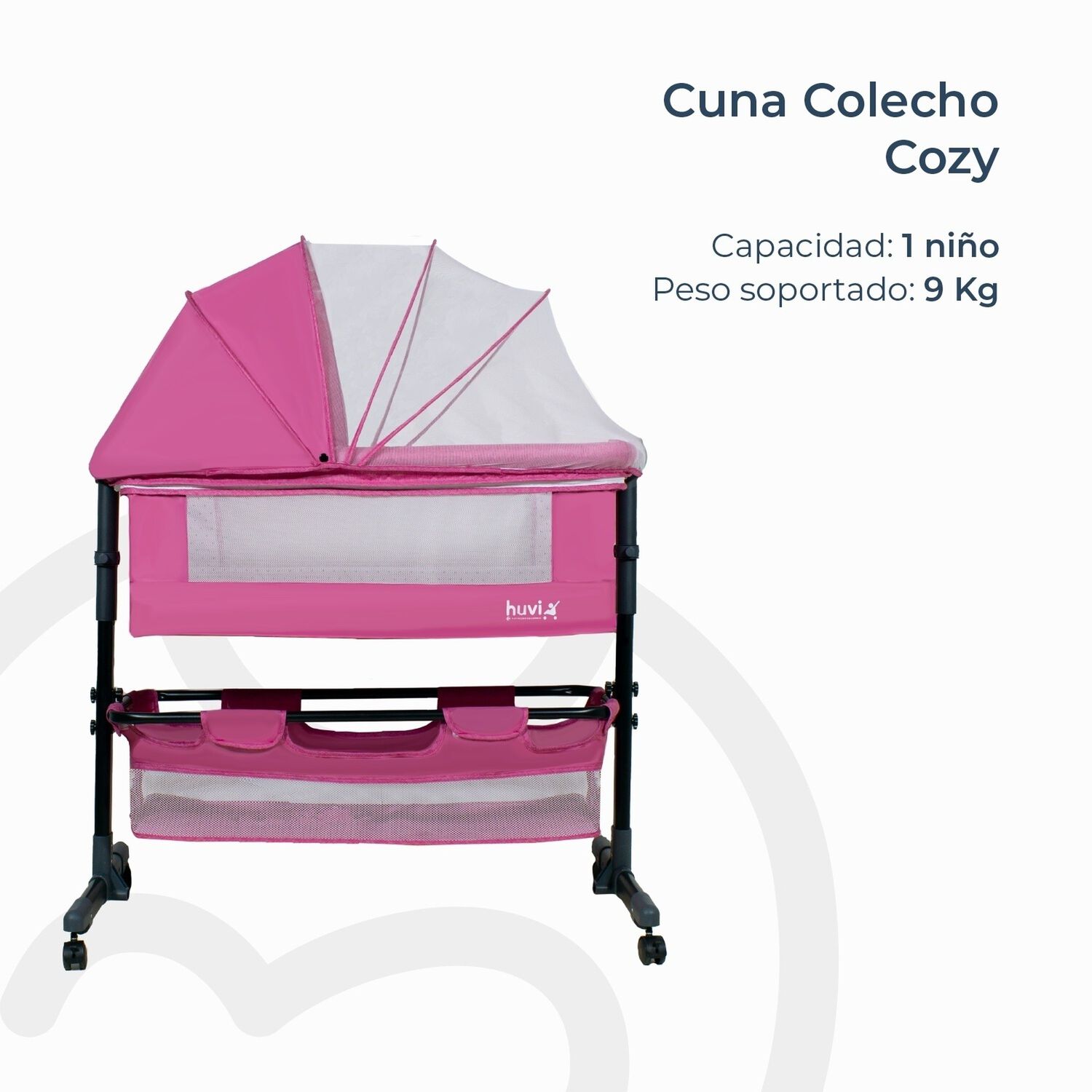 Cuna Colecho Cozy Con Colch&oacute;n Mosquitero Y Canasto Rosa Huvi image number 3.0
