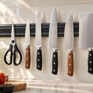 Barra Magn&eacute;tica Porta Cuchillos 50 Cm Negro Para Pared