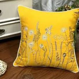 Set De 2 Cojines Flores Bordadas Punto - Amarillo