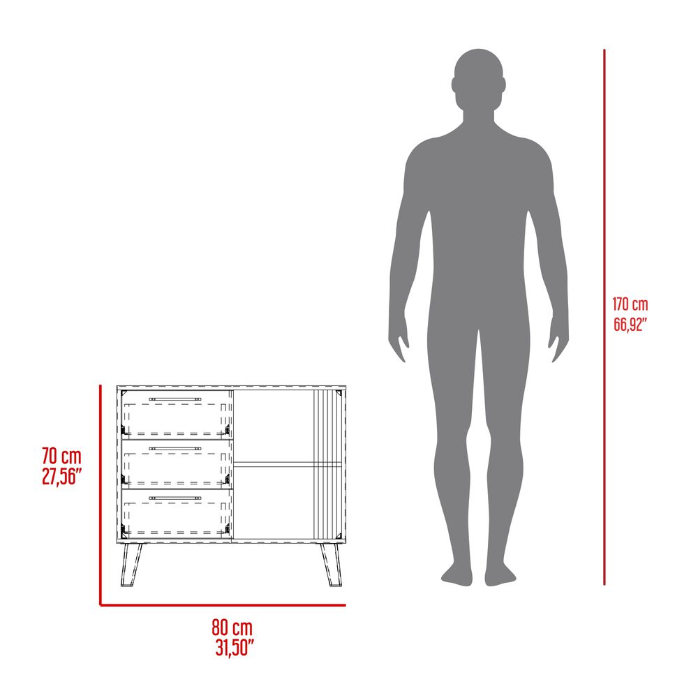 Comoda 3 Cajones Fm 64,4x80x35 Cm Café Claro Y Beige image number 8.0