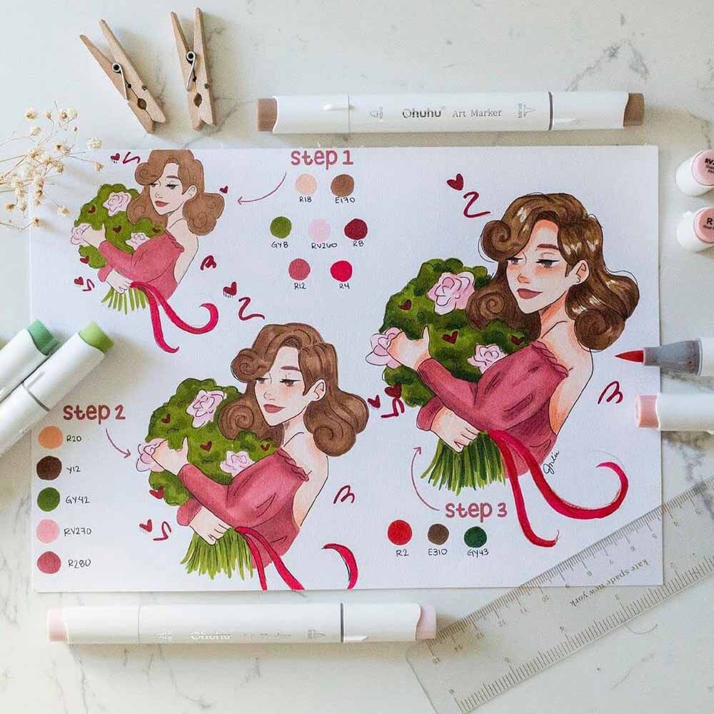 Ohuhu 104 Marcadores De Alcohol + 1 Blender. Pincel&fina image number 5.0