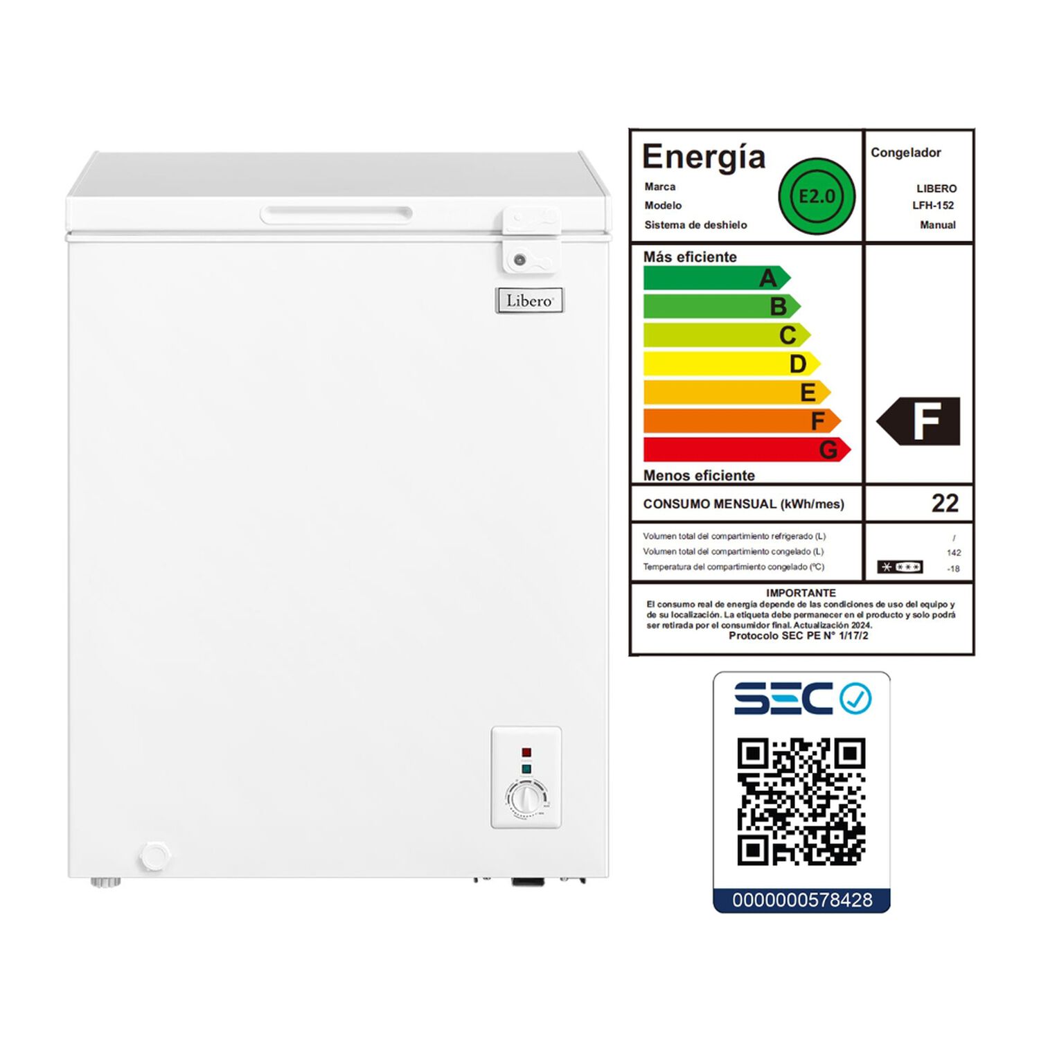 Freezer Horizontal Libero Lfh-152 / Fr&iacute;o Directo / 142 Litros / F image number 7.0