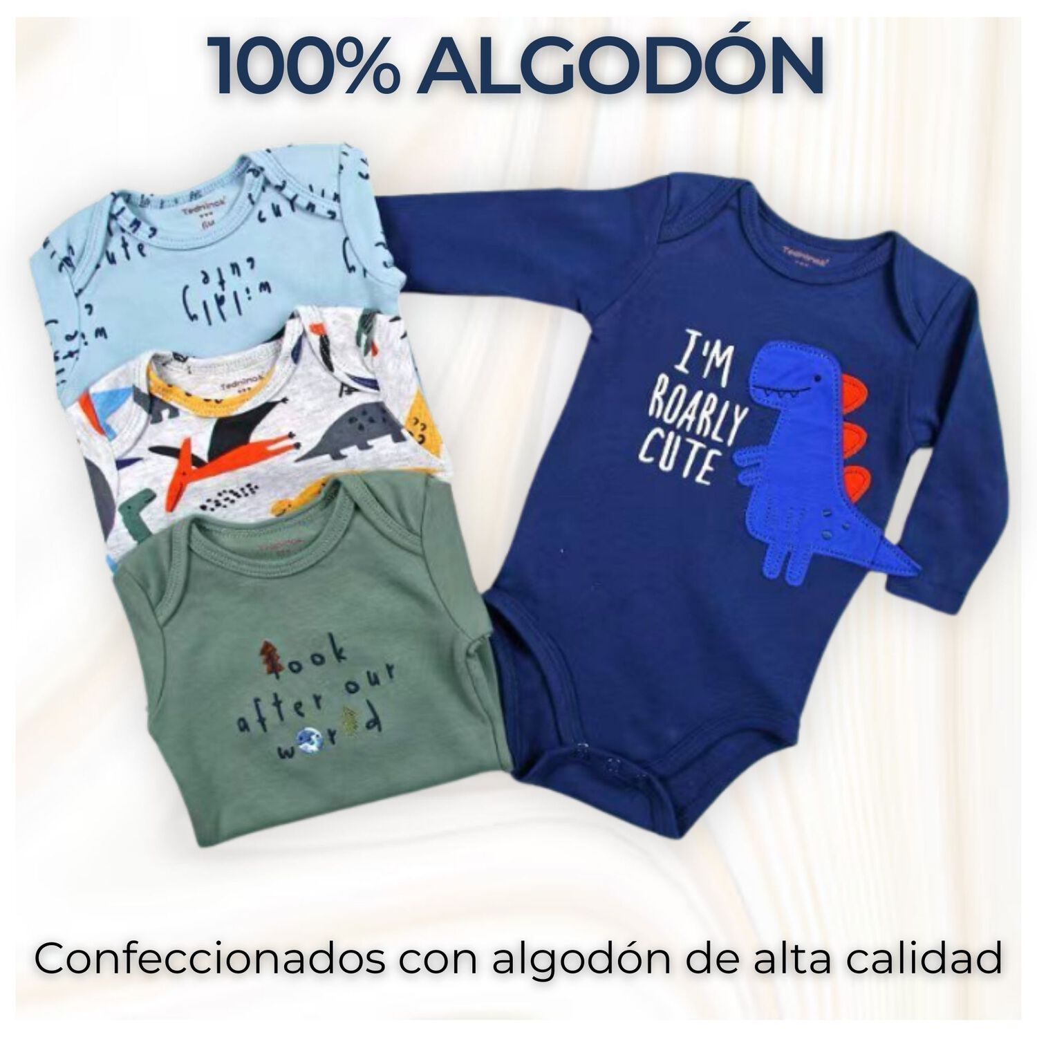 Pack 4 Bodys Beb&eacute; Ni&ntilde;o Manga Larga Tedmimak 100% Algod&oacute;n Blue Dinosaur image number 1.0