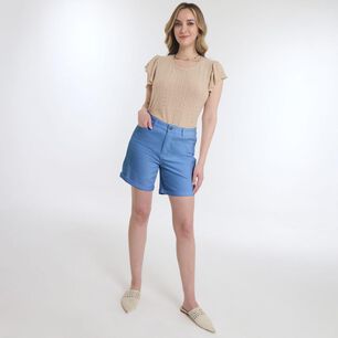 Bermuda B&aacute;sico Denim Tiro Medio Regular Mujer Geeps