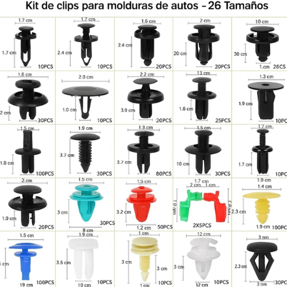 Kit 725 Piezas Clip Broche Retención Auto Fijación Tapabarro image number 4.0