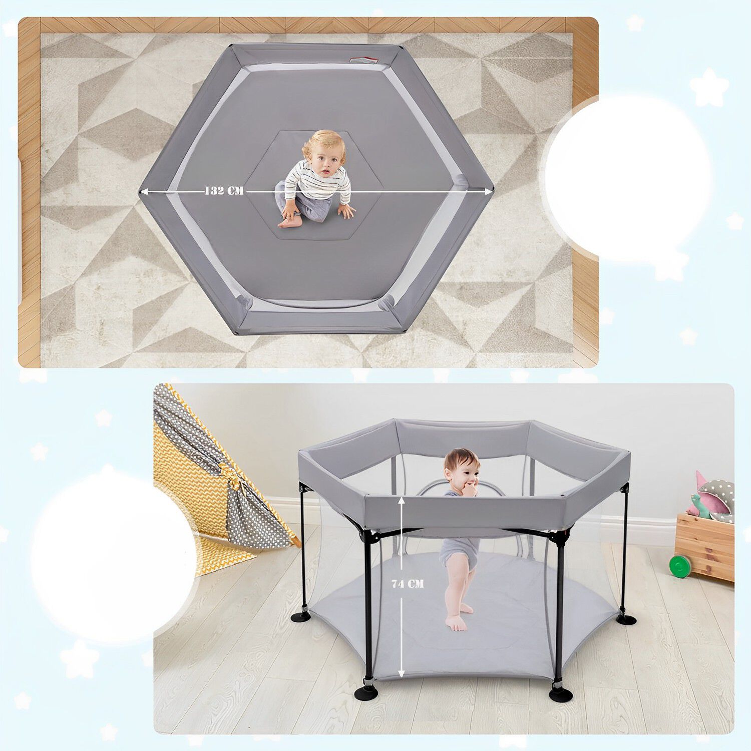 Corral Plegable Infantil Portatil Gris image number 2.0