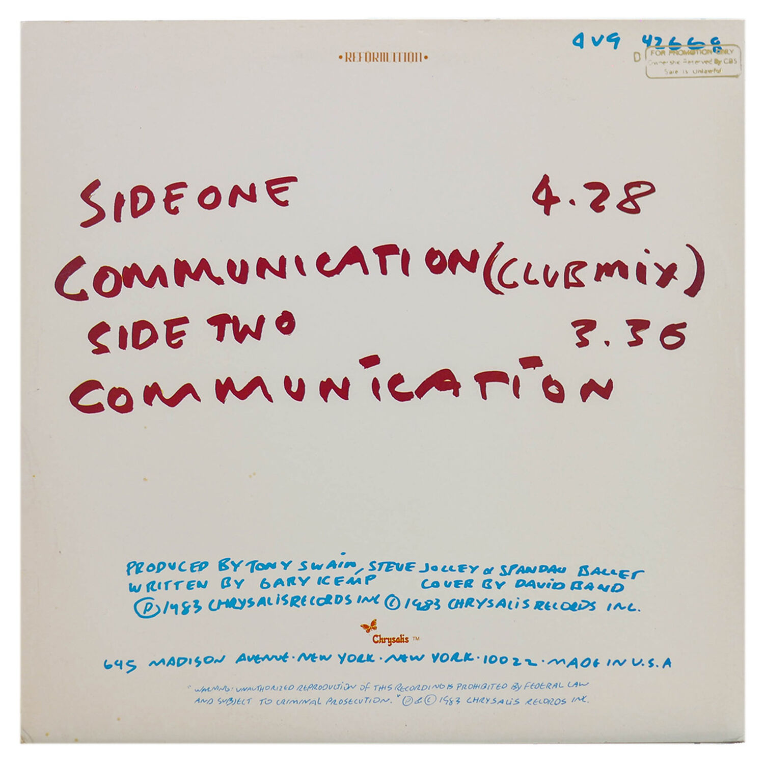 Spandau Ballet - Communication(club Mix) | 12" Maxi Single Usado image number 1.0