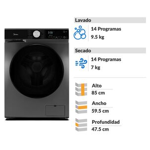 Lavadora - Secadora Midea MLSF-095B/S / 9.5 Kg / 7 Kg