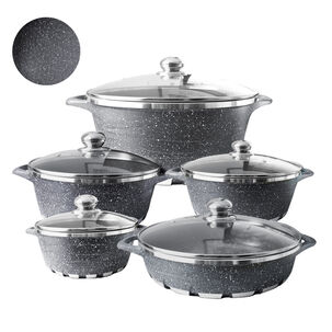 Bateria Cocina 10 Piezas Profundas Granito Color Gris