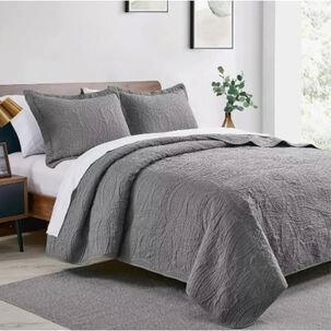 Cubrecama Quilt Reversible King Gris