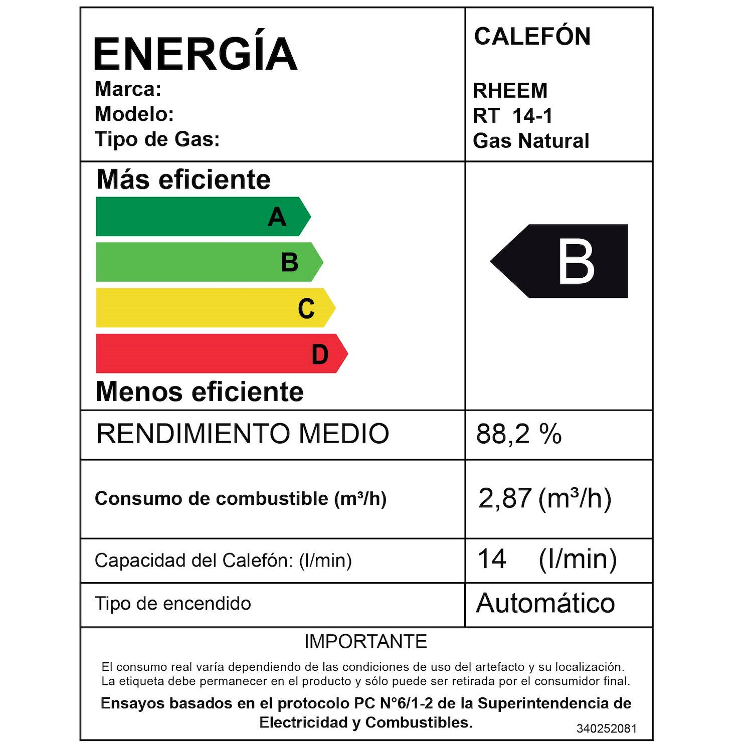 Calefont 14 litros Gas natural Tiro Natural Rheem image number 6.0