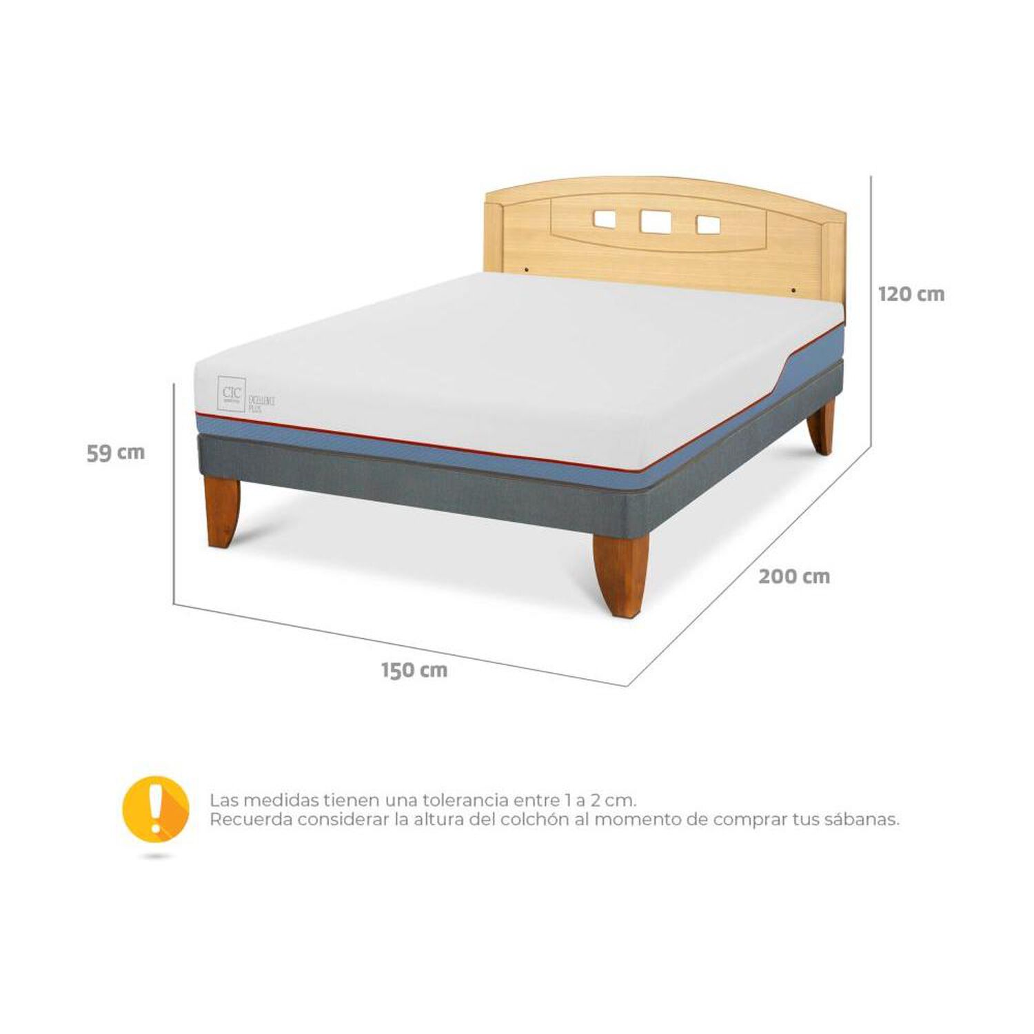Cama Europea Cic Excellence Plus / 2 Plazas / Base Normal + Respaldo image number 2.0