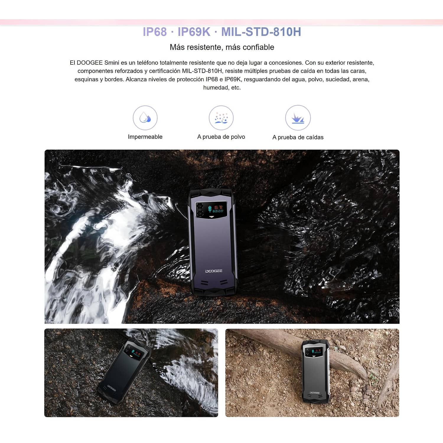 Celular Rugged Doogee Smini Resistente A Golpes, Polvo, Humedad Y Agua / Graba Videos En 2k, Nfc, Pantalla Trasera, Peque&ntilde;o, Radio Fm image number 8.0