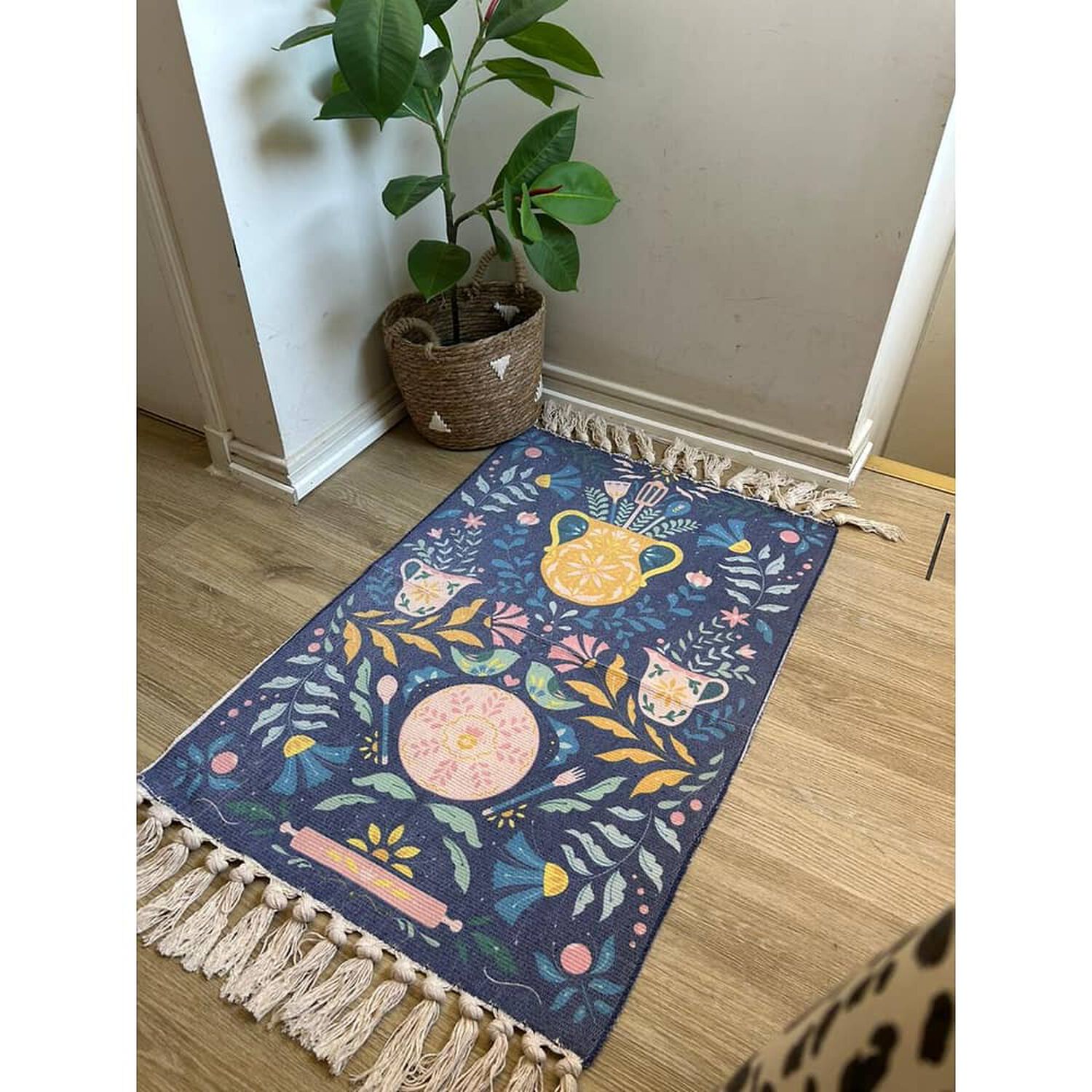 Alfombra Kilim Tejida Azul 60x90cm - Dise&ntilde;o Macetero image number 0.0