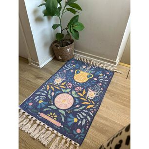 Alfombra Kilim Tejida Azul 60x90cm - Dise&ntilde;o Macetero