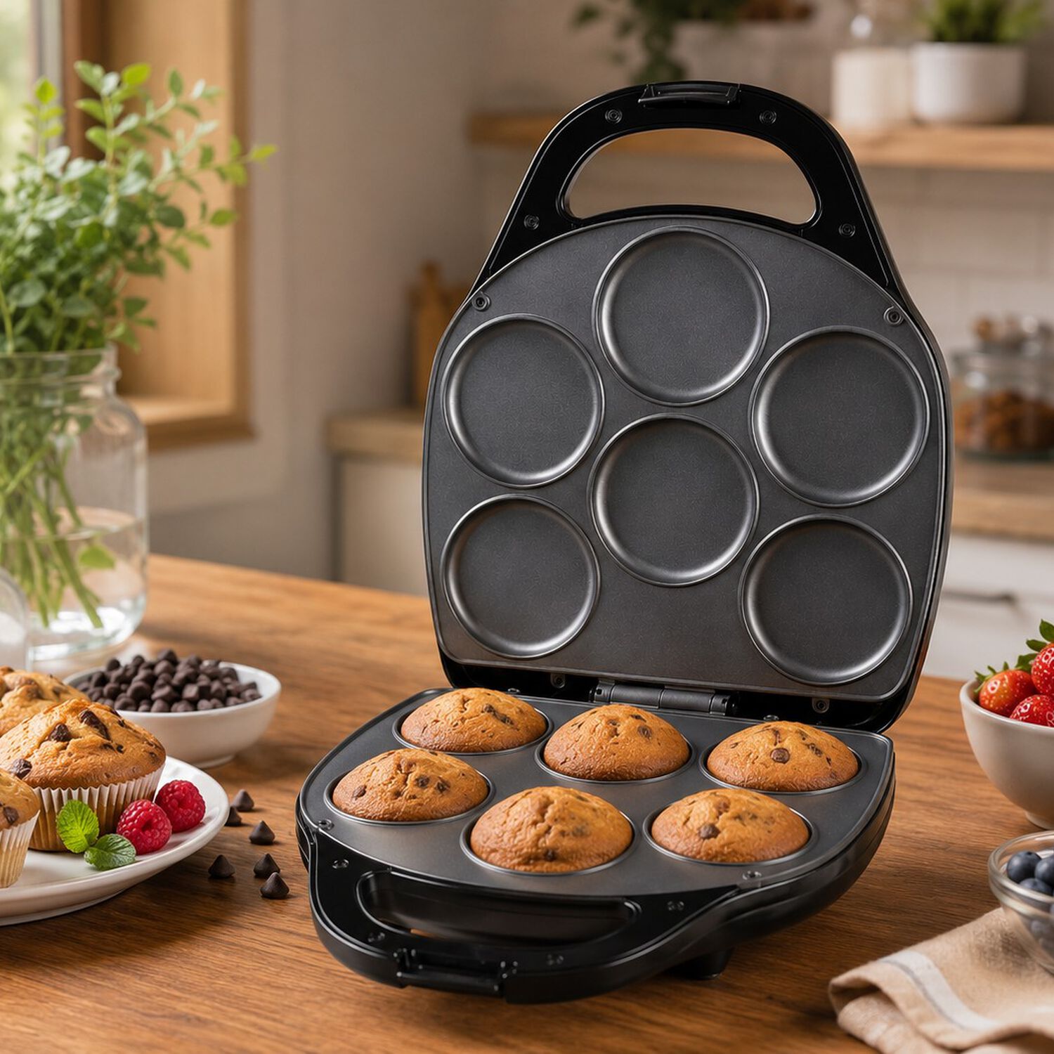 Maquina De Muffins Arepas Tostador Multiuso Antiadherente 1400w 6 Cavidades Marca Ackiliss image number 2.0