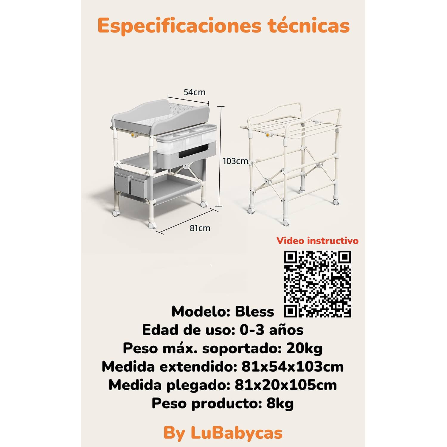Mudador De Pa&ntilde;ales Plegable Gris Accesorios Bless Lubabycas image number 7.0