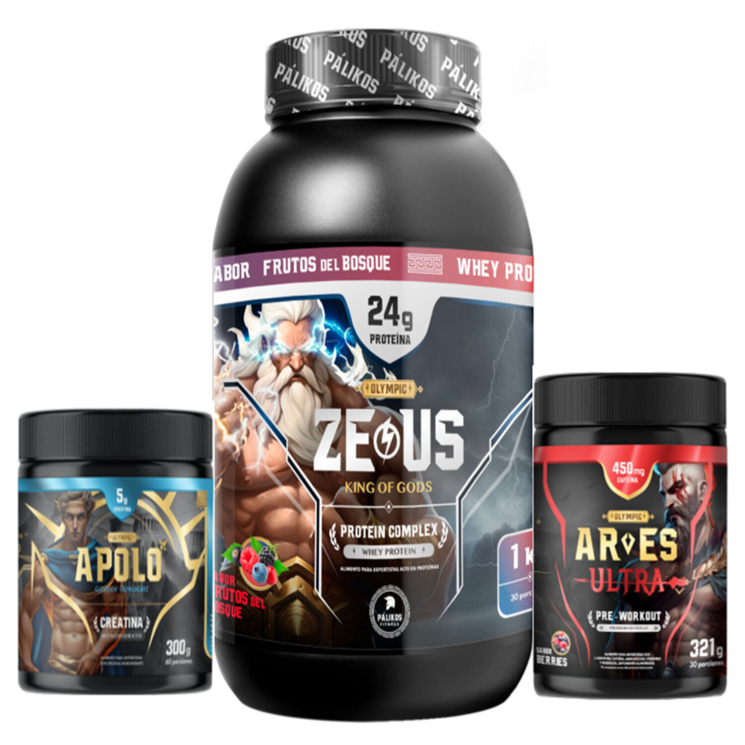 Pack Whey Protein Zeuscomplex 1 Kg + Creatina + Pre Entreno Frutos Del Bosque image number 0.0