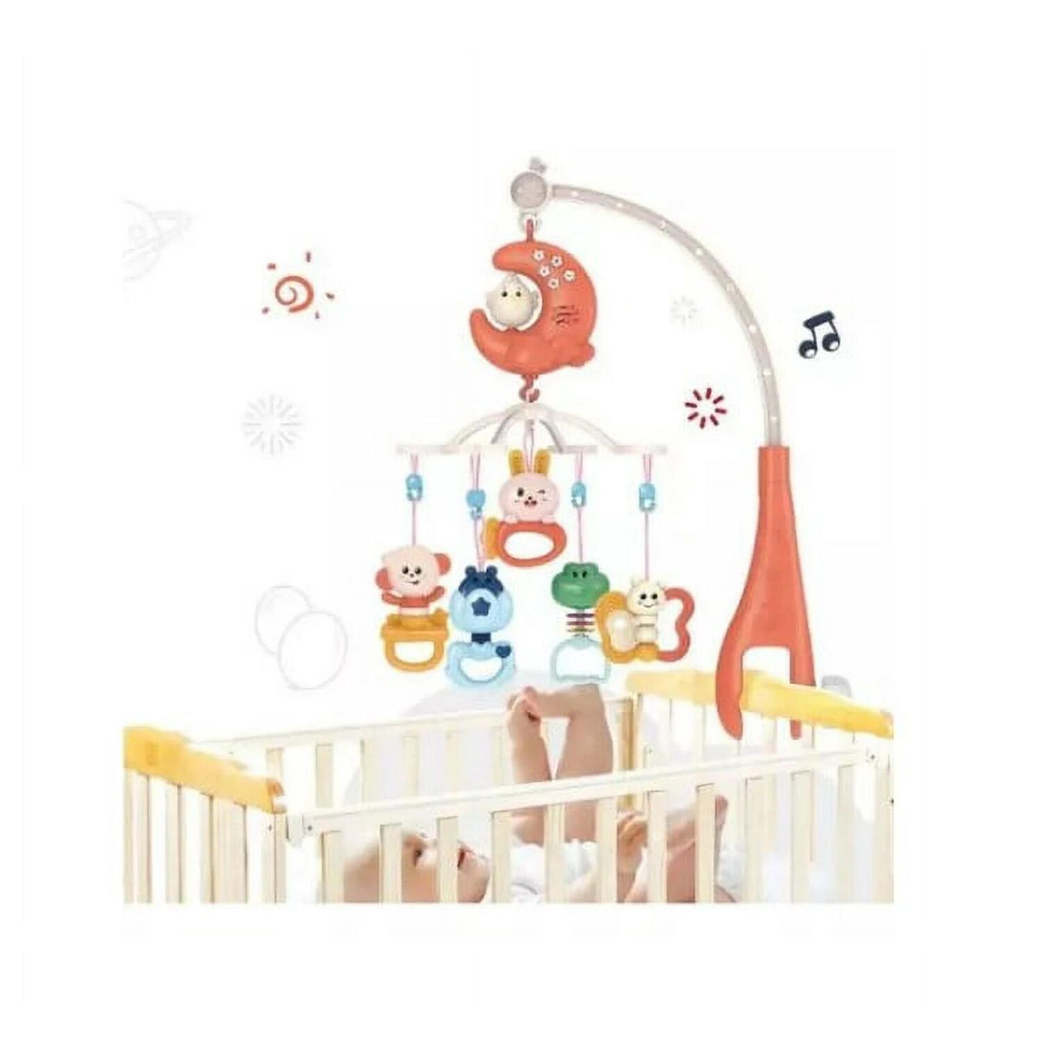 Juguete Movil Sonajero Infantil Con Luz Y Sonido Luna Naranja image number 1.0
