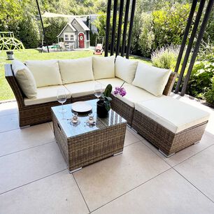Living Terraza Modular Fresno Caramelo 5 Personas Con Cajones