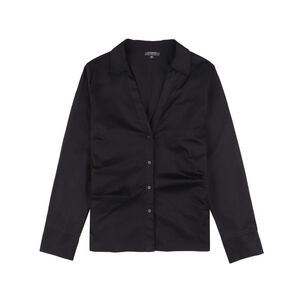 Blusa Lisa Con Aplicación Manga Larga Cuello Camisero Mujer Kimera