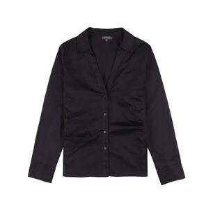 Blusa Lisa Con Aplicación Manga Larga Cuello Camisero Mujer Kimera