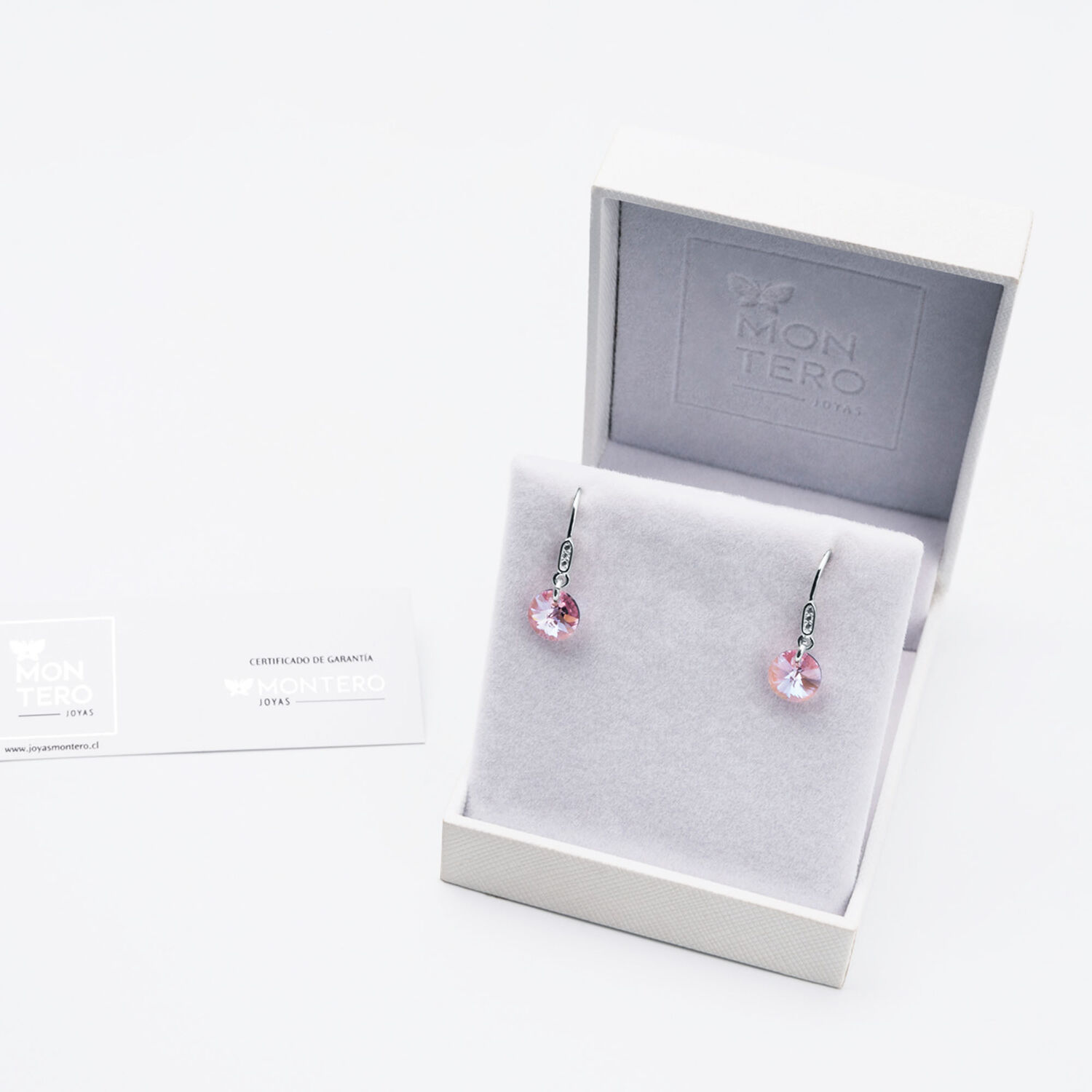 Aros Punto De Luz Circon Plata 925 Y Cristales Genuinos Rose Shimmer image number 2.0