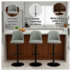 Pack 4 Silla De Bar Moderna Regulable Asiento Tapizado Y Base Met&aacute;lica