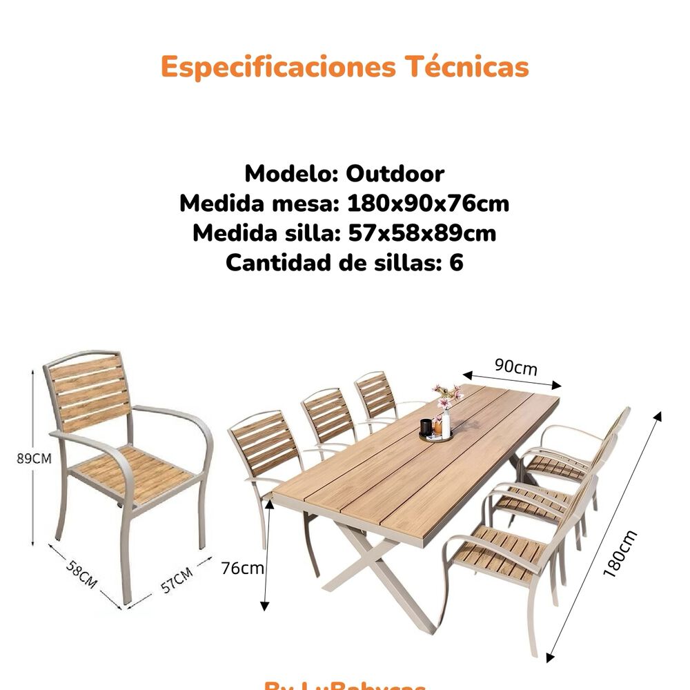 Juego De Comedor Exteriores 180cm Y 6 Sillas Impermeables image number 7.0