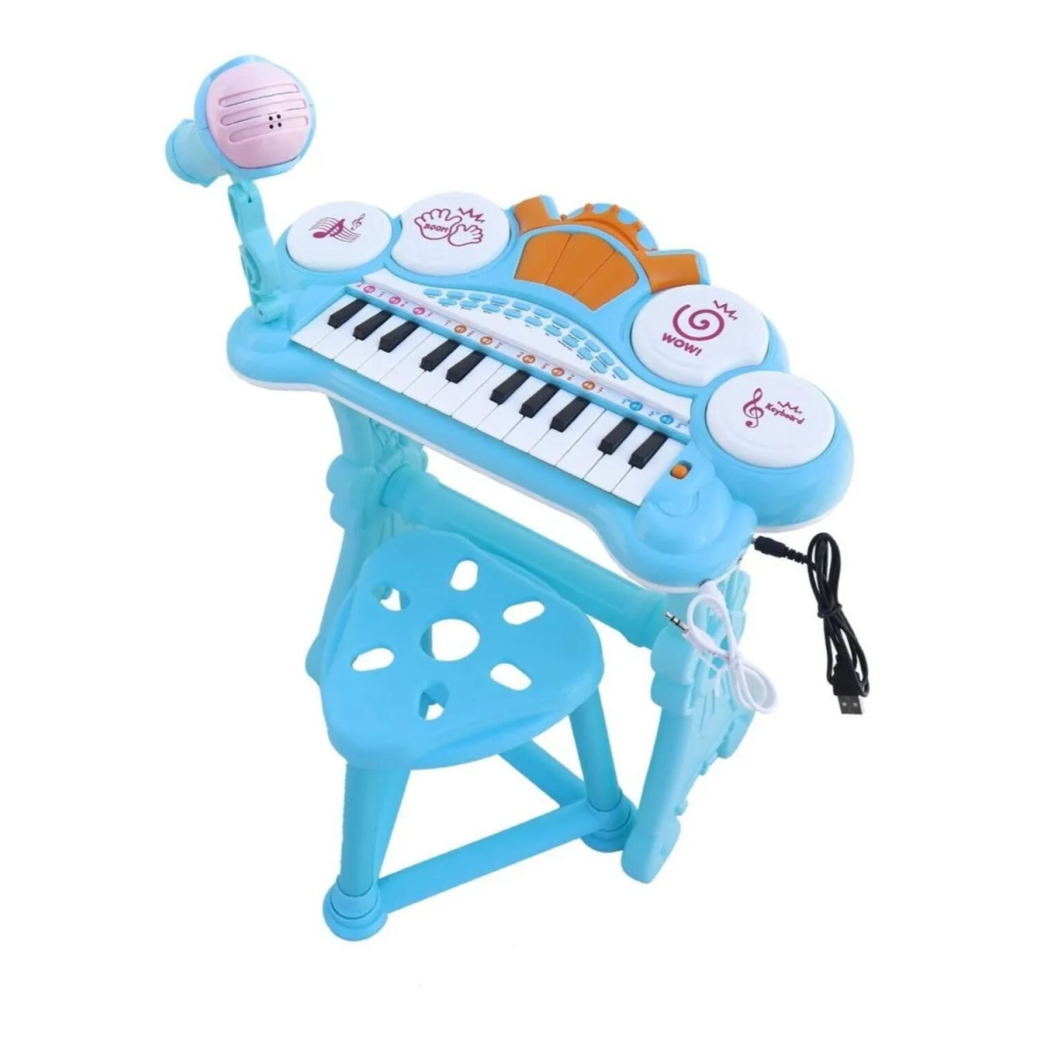 Juguete Teclado Piano Musical Con Microfono Celeste Infantil image number 0.0