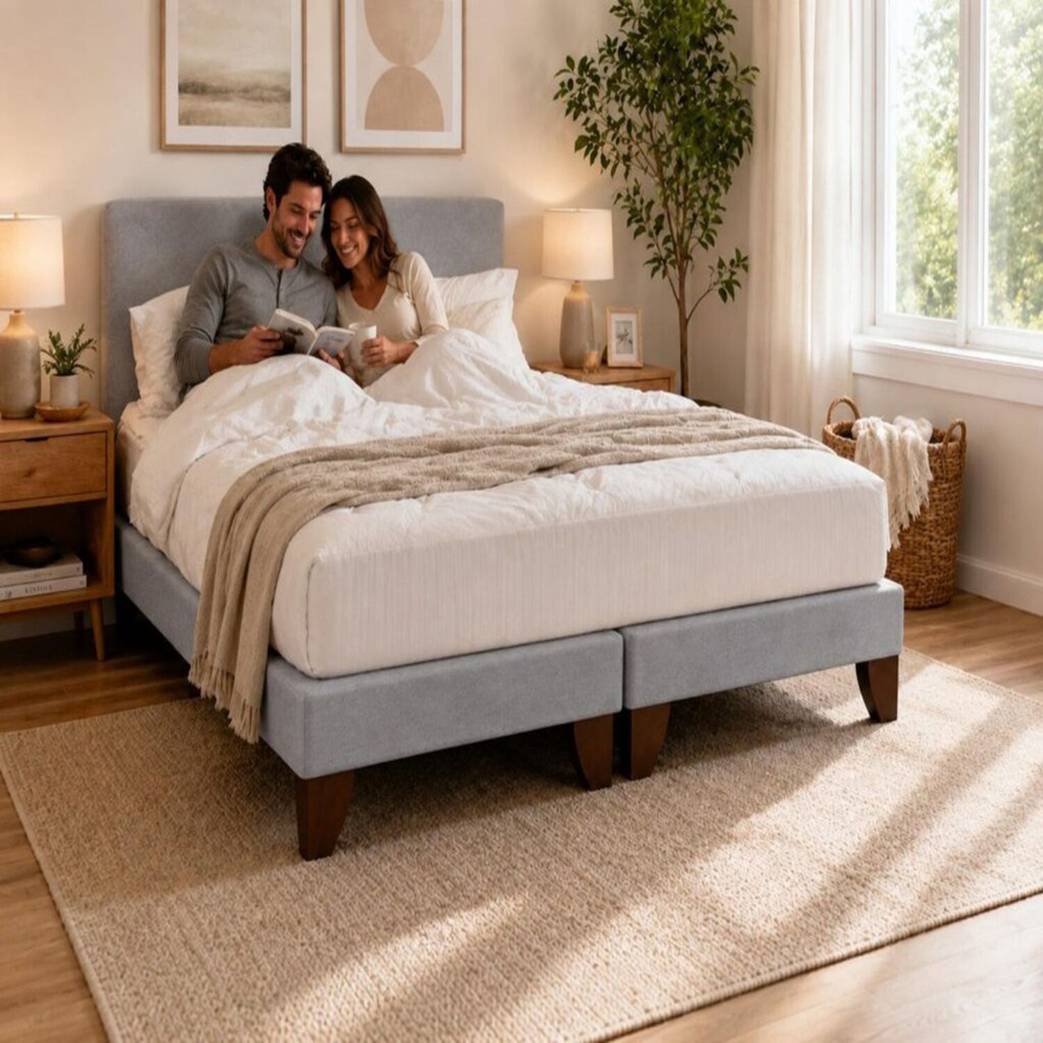 Base De Cama Europea 2 Plazas Dividida 190 Cm Largo Gris Plata image number 3.0