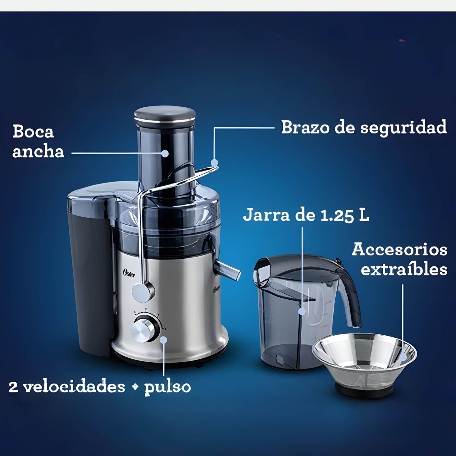 Oster Extractor De Jugos, Con 2 Velocidades + Pulso, Y F&aacute;cil De Limpiar, Negro Y Plateado, Fpstje320s image number 7.0