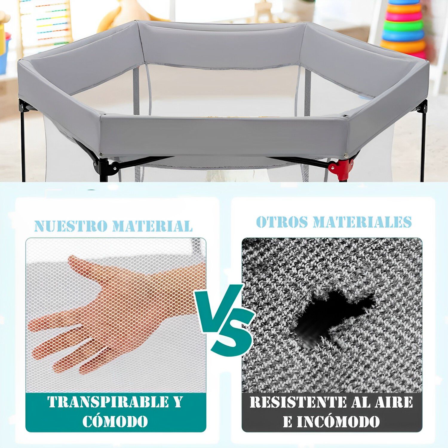 Corral Plegable Infantil Portatil Gris image number 5.0