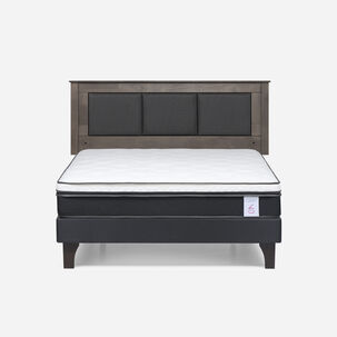 Cama Europea Rosen New Style 6 / 2 Plazas / Base Normal  + Respaldo Rachel Gris