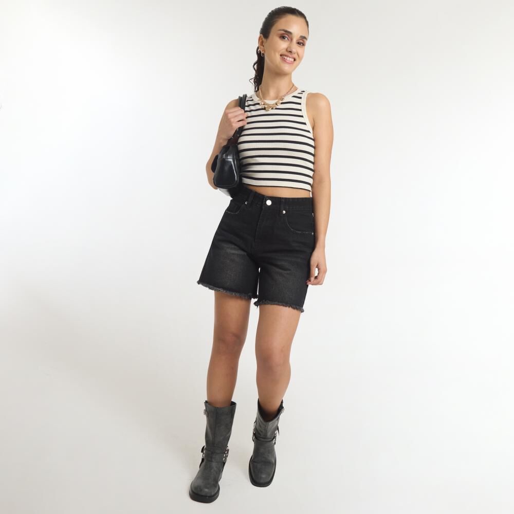 Polera Crop Rayas Marineras Sin Mangas Cuello Redondo Mujer Freedom image number 1.0