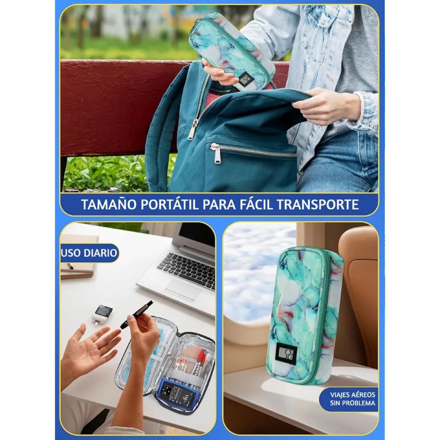 Bolso Estuche De Viaje Cooler Porta Insulina Diab&eacute;ticos Oneder M&aacute;rmol Verde image number 4.0