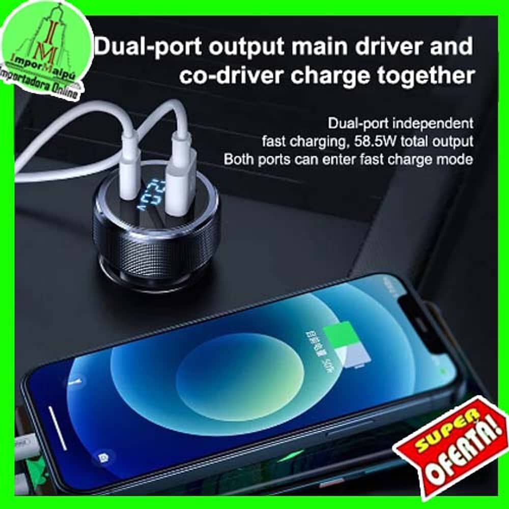 Cargador De Celular Auto Tipo C Carga Rapida Metal 3.1 Amp Y Usb 60w image number 4.0