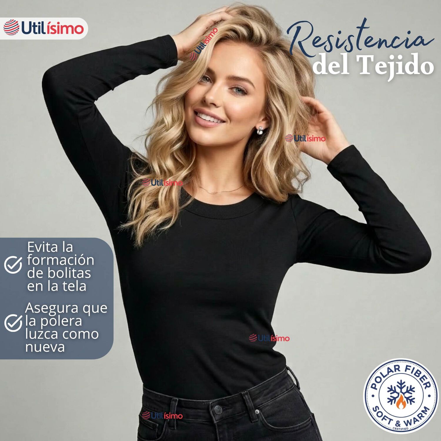 Camiseta Polera Polar Primera Capa Negro Manga Larga Mujer image number 6.0