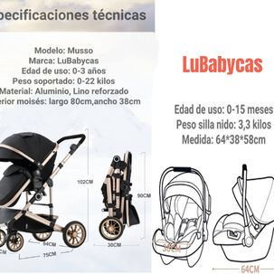 Coche Travel System Con Accesorios Musso Negro Lubabycas