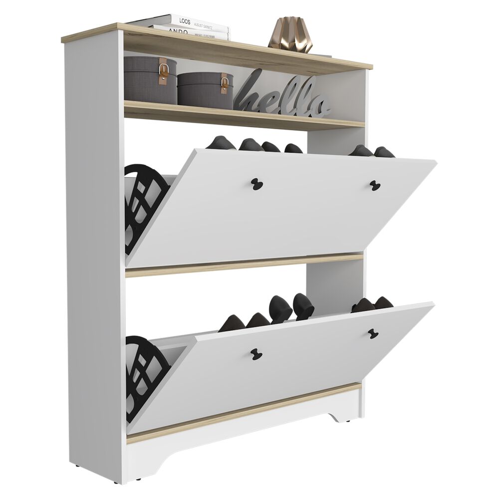 Comoda Zapatero 2 Puertas Fm-017b - Blanco Y Cafe Claro image number 1.0