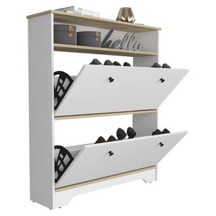 Comoda Zapatero 2 Puertas Fm-017b - Blanco Y Cafe Claro