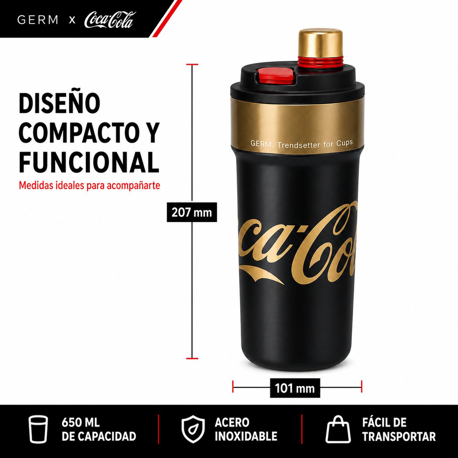 Vaso T&eacute;rmico Mug Germ Coca-cola Acero Inoxidable 650ml Black image number 7.0