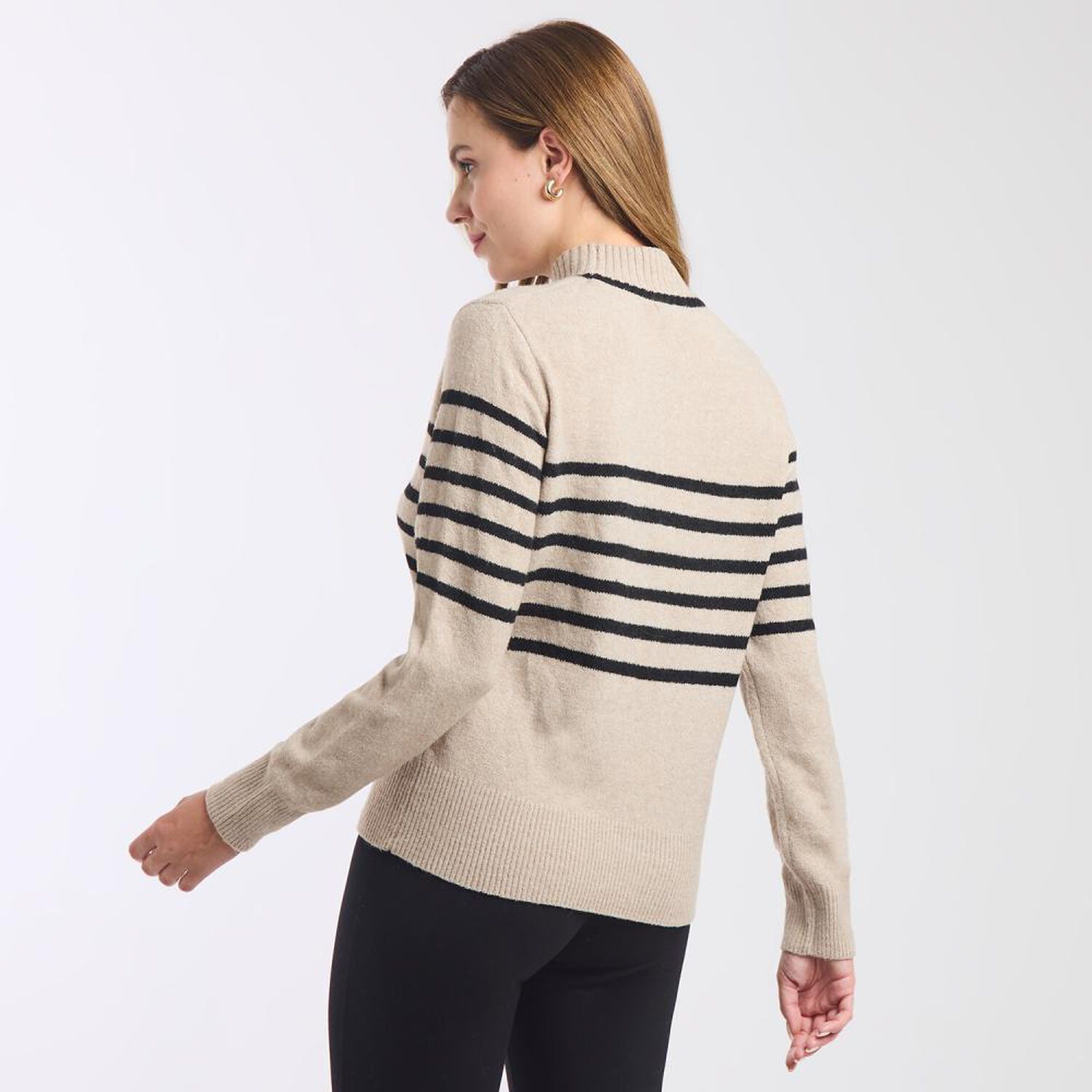 Sweater Melange Con L&iacute;neas Manga Larga Cuello Alto Mujer Kimera image number 3.0
