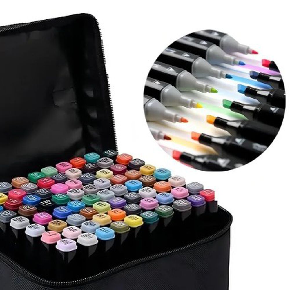 Set 80 Marcadores De Alcohol Plumones Lapices Marcadores De Colores Plumon Doble Punta Permanentes image number 3.0