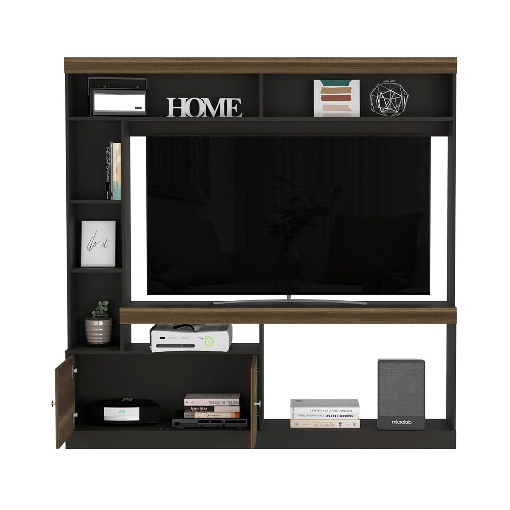 Estante Tv 55" Con 2 Puertas 7 Repisas Caf&eacute; Oscuro Y Negro image number 2.0