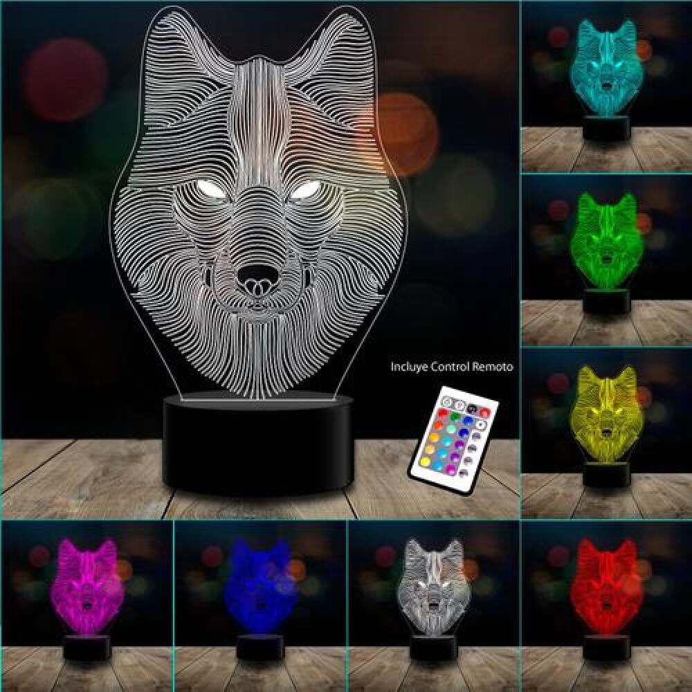 Lámpara 3d Lobo Wolf, Game Of Thrones Stark, 7 Colores Acril image number 1.0