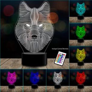 L&aacute;mpara 3d Lobo Wolf, Game Of Thrones Stark, 7 Colores Acril