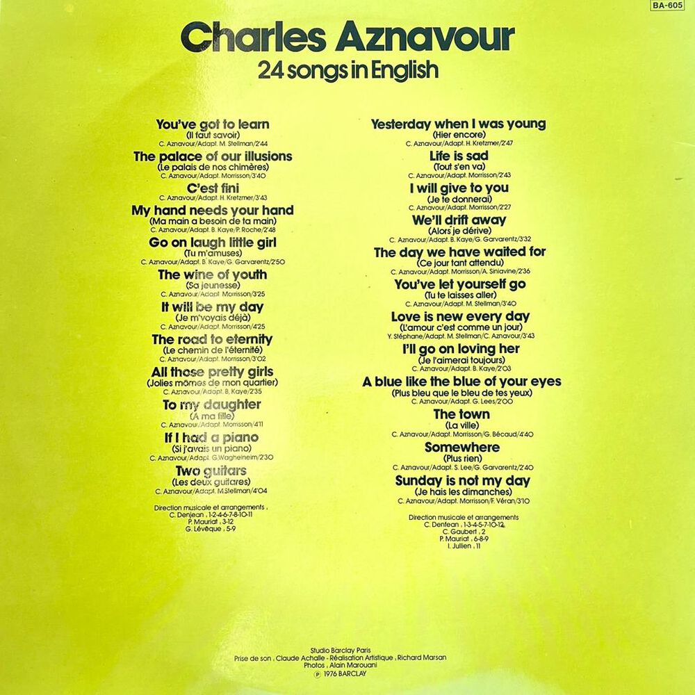 Charles Aznavour - 24 Songs In English (2lp) | Vinilo Usado image number 1.0