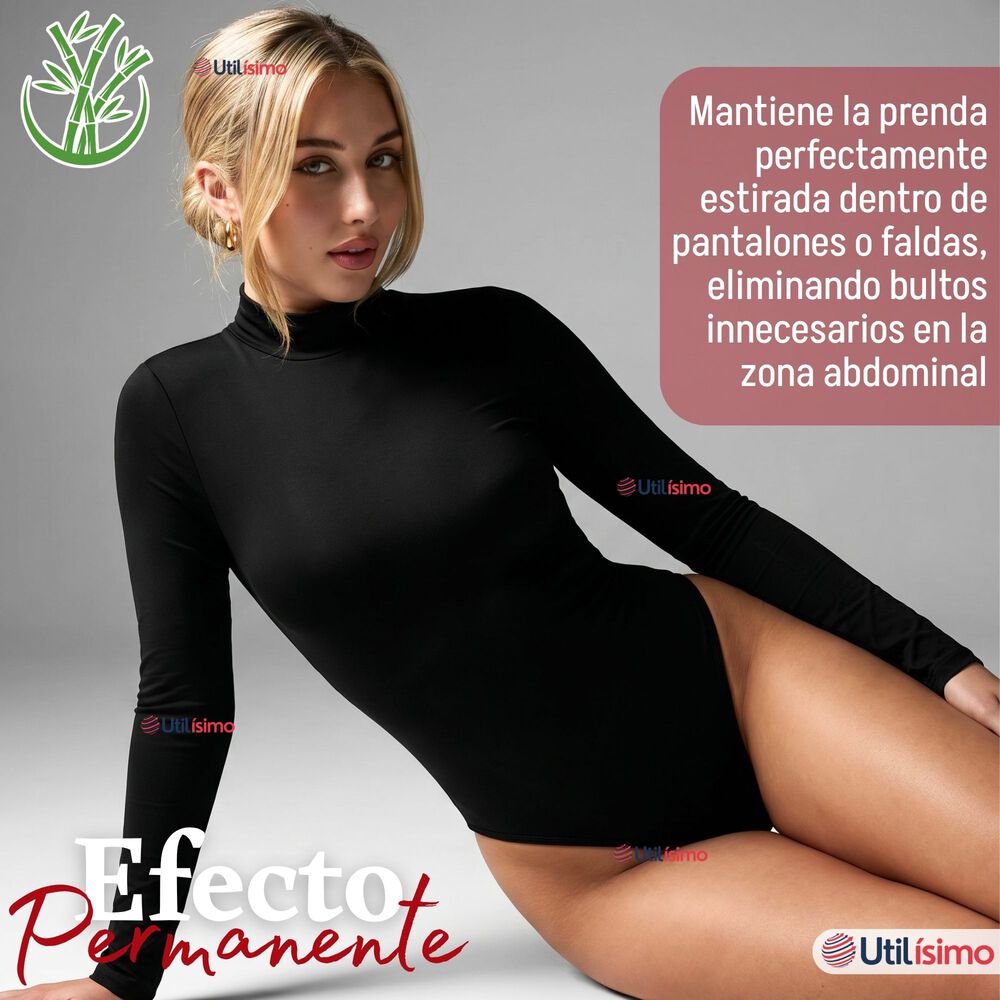 Body Manga Larga Bamb&uacute; Cuello Alto Beatle Mujer Negro image number 7.0
